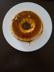 Condensed milk pudding, dessert preferred in Brazil, pudding creamy, made of milk, eggs, condensed milk and caramelized sugar syrup. Originally from 16th century Portuguese recipe.