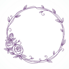 Floral frame. Wreath of rose flowers.