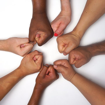 Diversity Hands In Unity. People Of Color .  Racial Harmony