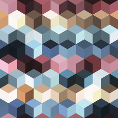 Hexagon grid seamless vector background. Childish polygons bauhaus corners geometric design. Trendy colors hexagon cells pattern for game background. Hexagonal shapes modern backdrop.