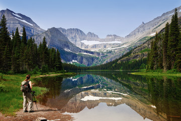 Hiker in glacier national park (Montana, USA)