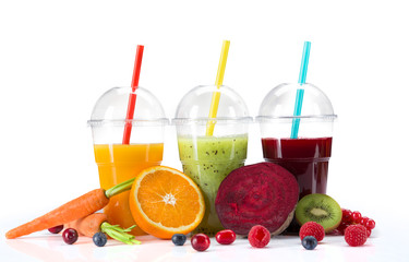 Fresh juice mix fruit, healthy drinks on white background.