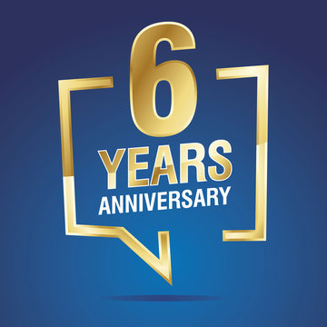 6 Years Anniversary gold white blue logo icon