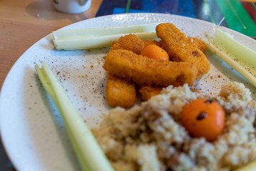 Fish fingers, Quinoa, Tomato and Celery