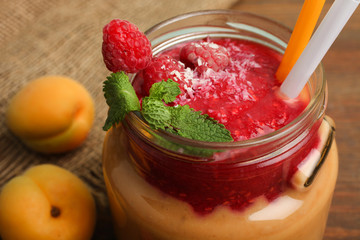 Apricot smoothie with raspberries