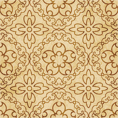 Retro brown cork texture grunge seamless background Spiral Cross Frame Vine Flower