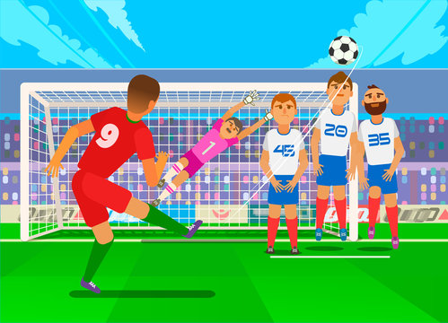Free kick in football. National teams in the championship. Vector flat illustration