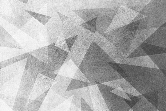 Black And White Background With Abstract Geometric Design Of Gray Layers Of Triangle And Polygon Shapes With Texture