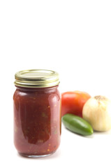 Homemade Salsa in a Home Canning Jar on a White Background