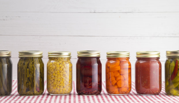 An Assortment of Various Fruits and Vegetables that have been Canned at Home