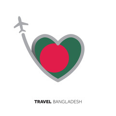 Bangladesh travel concept. Heart shape flag with airplane