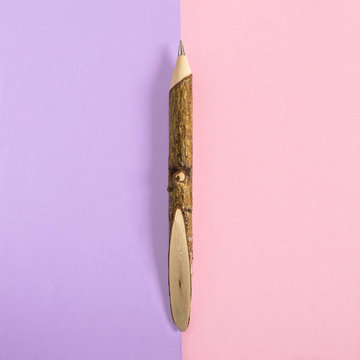 Ballpoint pen from tree branch with bark