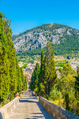 365 steps of Carrer del Calvari stairway leading to the El Calvari chapel at Pollenca, Mallorca, Spain