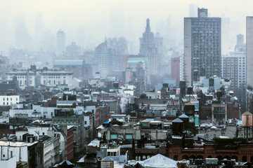 A gloomy weather day at the SOHO area of Manhattan in New York City