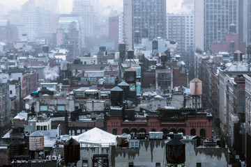 A gloomy weather day at the SOHO area of Manhattan in New York City