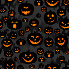 Abstract seamless pumpkin pattern for girls,boy, kids, halloween, clothes. Creative vector halloween pattern with pumpkin scary face, smile. Funny pumpkin pattern for textile and fabric. Fashion style