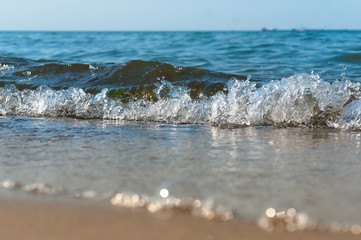 Sea coast. Waves and storms at sea. Waves on the Baltic Sea.