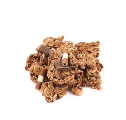 Pile of chocolate muesli isolated