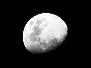 Half Moon, Crescent moon, gibbous moon in the middle of its way on the clear sky.