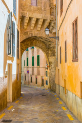 View of a narrow street in the historical center of Palma de Mallorca, Spain © dudlajzov