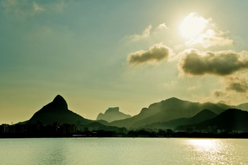 Rio de Janeiro Mountain Landscape behind Lagoa Rodrigo de Freitas Lake