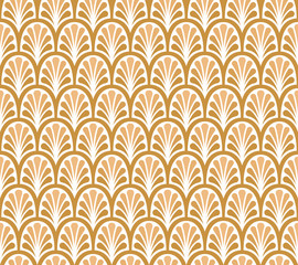 Gold Floral Stylish Seamless Pattern. Geometric Art Deco Vector Leaves Background.