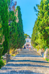 365 steps of Carrer del Calvari stairway leading to the El Calvari chapel at Pollenca, Mallorca, Spain