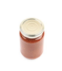 Jar of marinara tomato sauce isolated