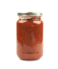 Jar of marinara tomato sauce isolated
