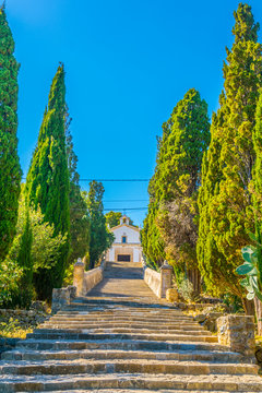 365 steps of Carrer del Calvari stairway leading to the El Calvari chapel at Pollenca, Mallorca, Spain