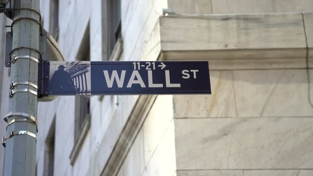 Wall street sign, slider shot - New York City, Manhattan