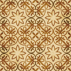 Fototapeta premium Retro brown cork texture grunge seamless background round spiral cross frame flower