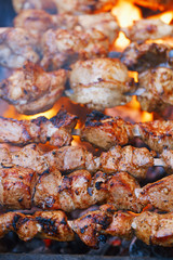 meat kebab shashlik on skewers  and grill