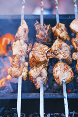 meat kebab shashlik on skewers  and grill