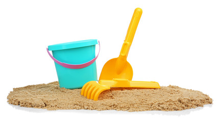 Composition with beach objects on white background