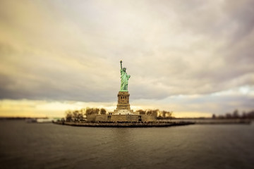 The Statue Of Liberty in New York City on a winter overcast day.