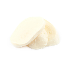 Sliced mozzarella cheese isolated