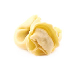 Pile of ravioli pasta isolated