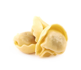 Pile of ravioli pasta isolated