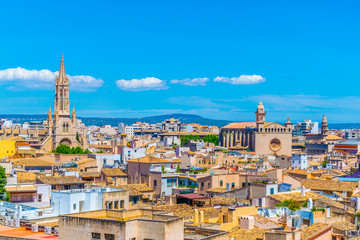 Aerial view of Palma de Mallorca with Santa Eulalia church, Spain © dudlajzov