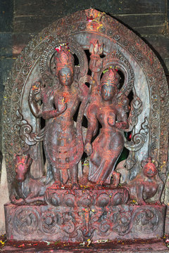 Statue of temple deity, Uma Maheshwar Temple, Kirtipur, Nepal