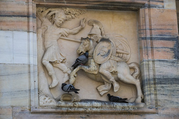 Fototapeta premium Sculptures of saints and martyrs decorating the Cathedral of Milan (Duomo di Milano) are shot close-up. 