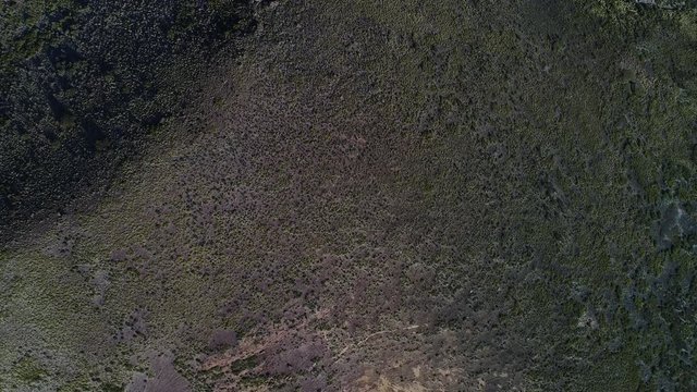 Aerial drone scene top view of Malacara volcano in Malargüe, mendoza, cuyo, Argentina. Camera moving backwards. Old touristic volcano in La Payunia National Park. hydromagmatic volcano.