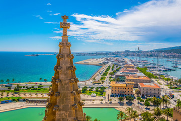 Aerial view of port in Palma de Mallorca, Spain