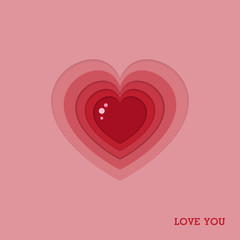 Heart Icon card Valentine's day on abstract background with love text, Vector illustration.
