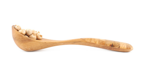 Spoon of chick peas isolated