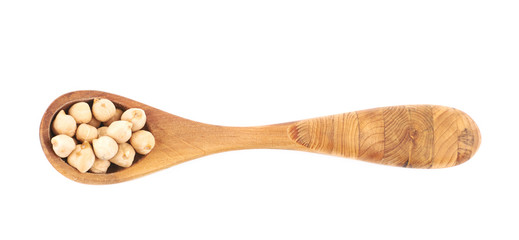 Spoon of chick peas isolated