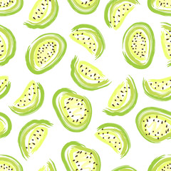 Hand drawn seamless pattern with slices of kiwi.