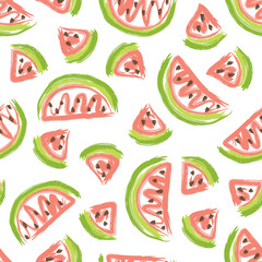 Hand drawn seamless pattern with slices of watermelon.
