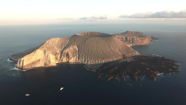 Aerial view of volcanic island, crater, cooled lava flow - San Benedicto, Mexico